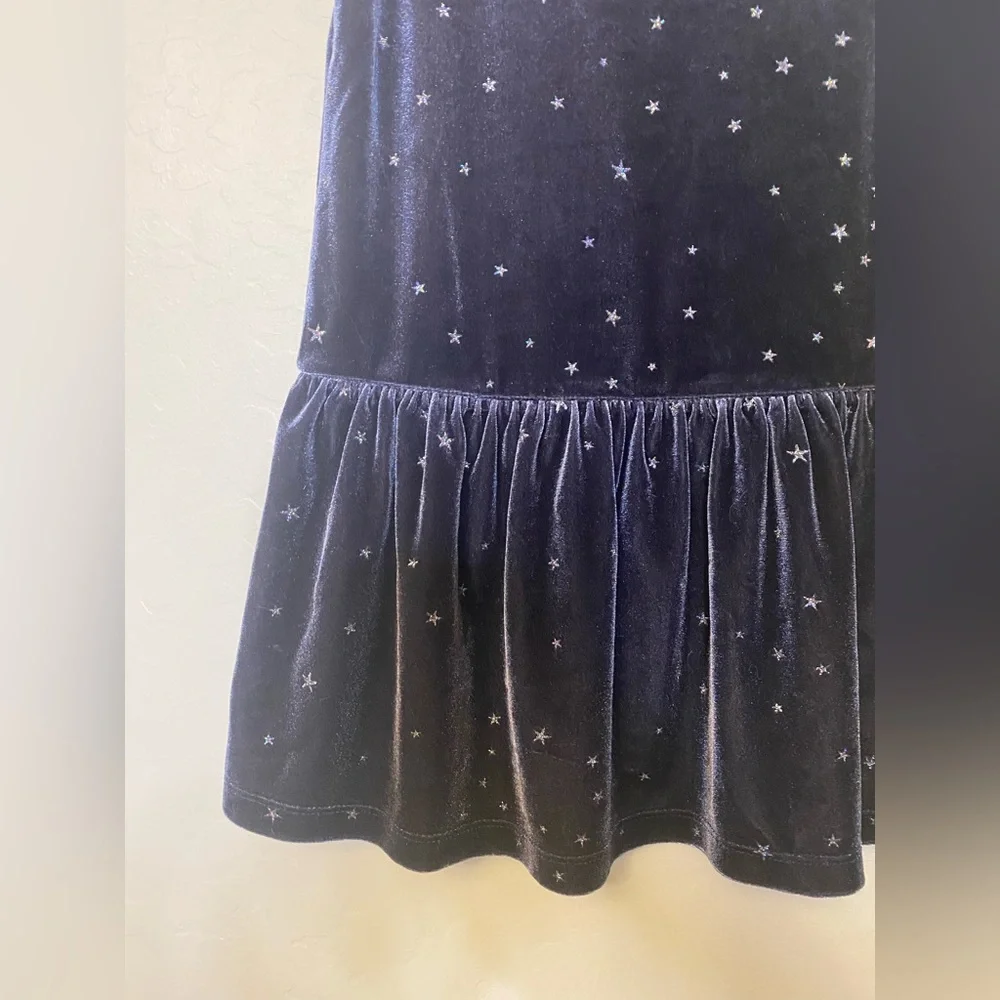 ⭐️Gap Kids short sleeve navy velvet drop waist dress with silver stars size xs